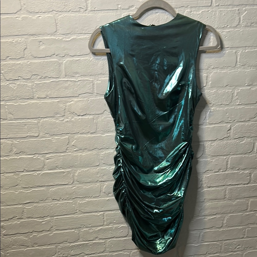 AKIRA Blue Ruched Cowl Neck Mini Dress